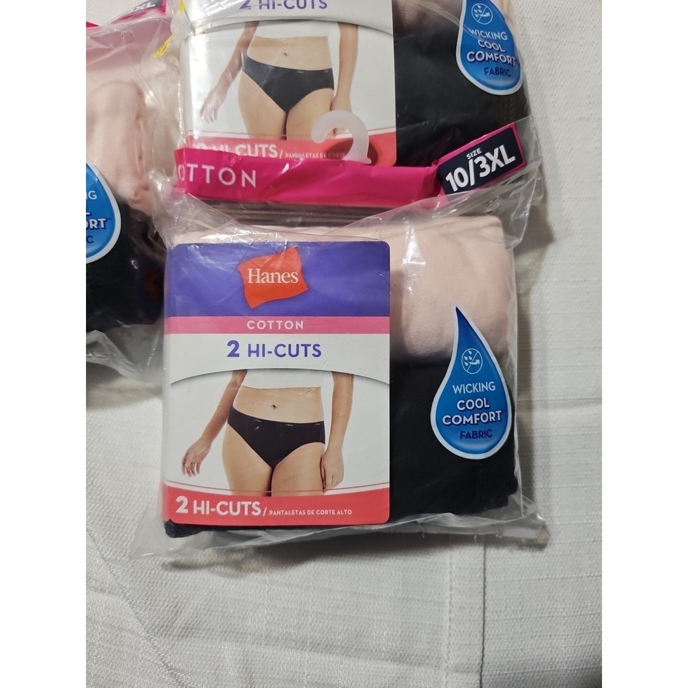 Hanes Cotton Hi Cut Panties 2 PACK Women's Size 10/3XL Lot Of 3 New